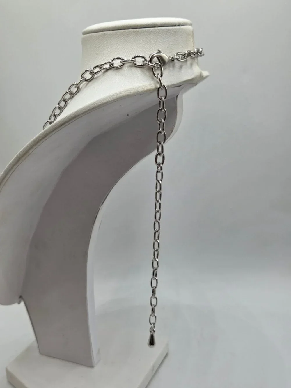 Multi-Stone Druzy Style Silver Tone Statement Necklace With Adjustable Chain